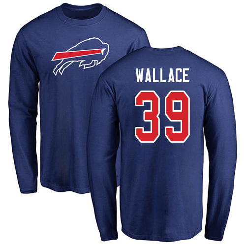 Men NFL Buffalo Bills #39 Levi Wallace Royal Blue Name and Number Logo Long Sleeve T Shirt->nfl t-shirts->Sports Accessory